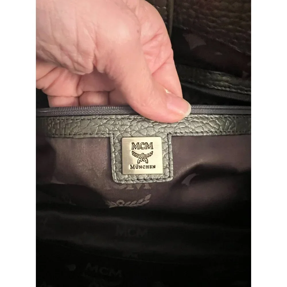 MCM Pebbled Leather Gray Satchel Bag